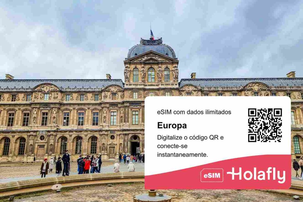 um ponto turístico da Europa com um QR Code para  compra.