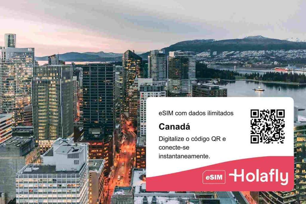 um QR code sobre uma imagem de Montreal, Canadá.