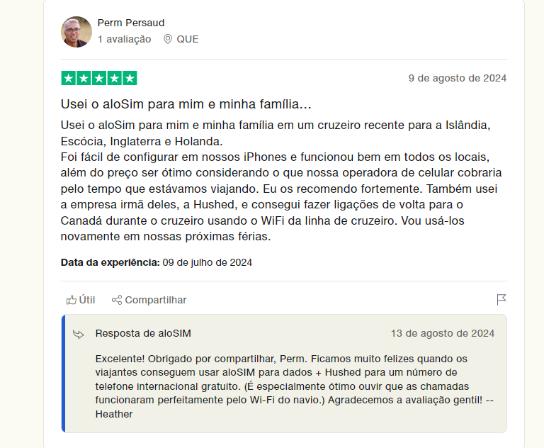 avaliação positiva no trustpilot