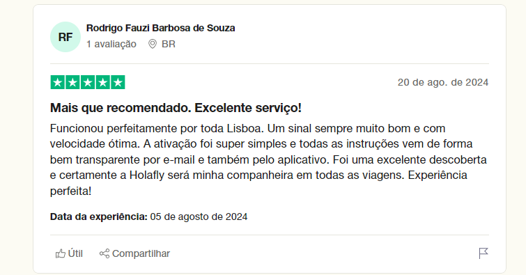 Avaliação da Holafly no Trustpilot. 