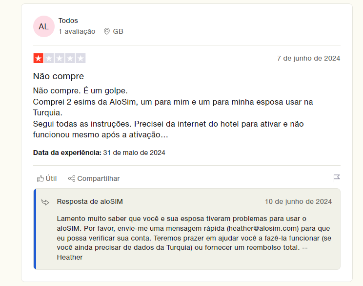 avaliação negativa trustpilot