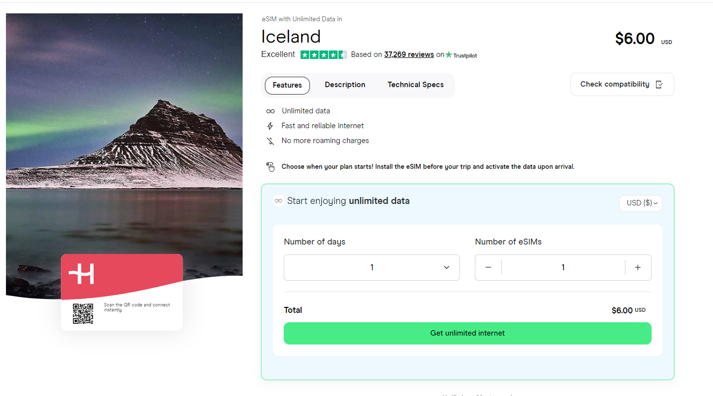 Unlimited data eSIM for Iceland