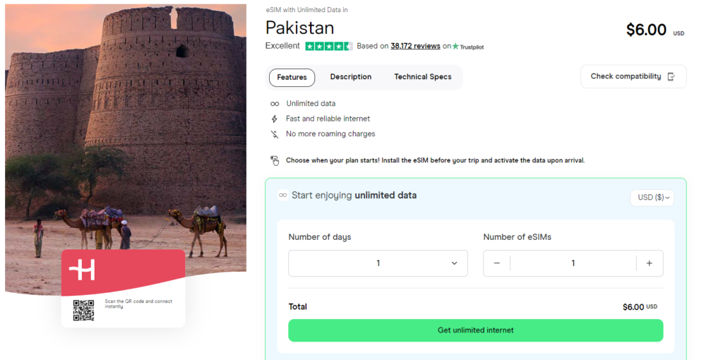 Unlimited data eSIM for Pakistan