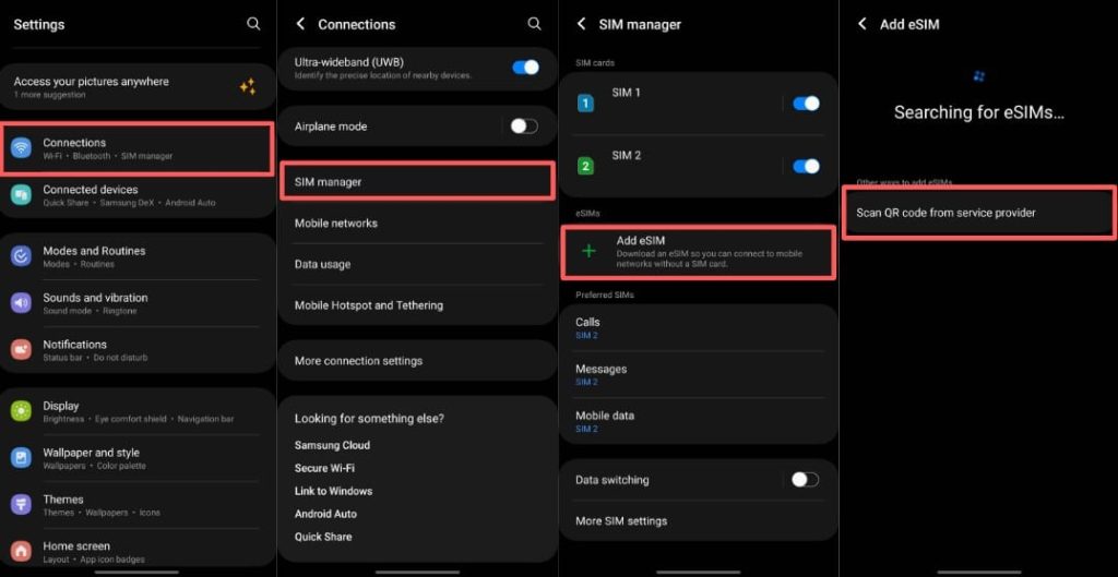 Checking esim compatibility on samsung galaxy