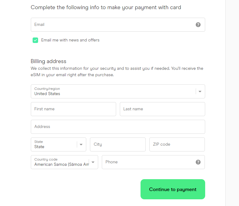 holafly europe credit card form
