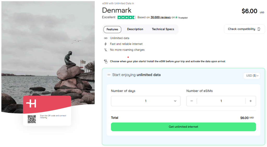 Unlimited data eSIM for Denmark