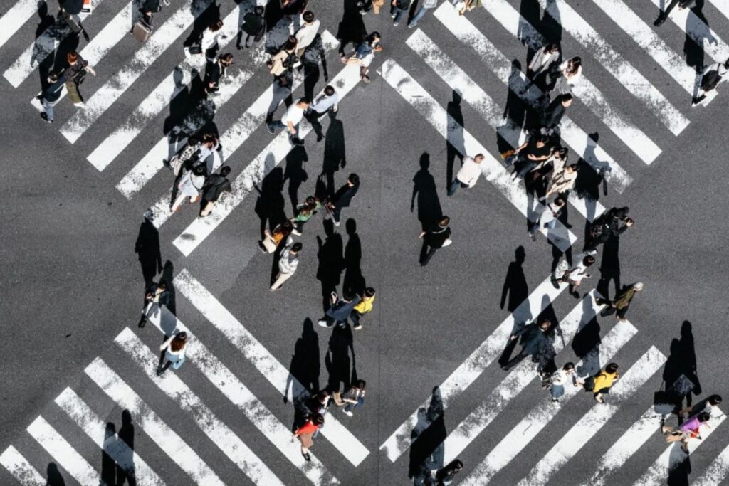 Pedestrians crossing the street