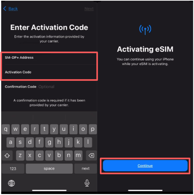 eSIM activation on an iPhone - Manual activation