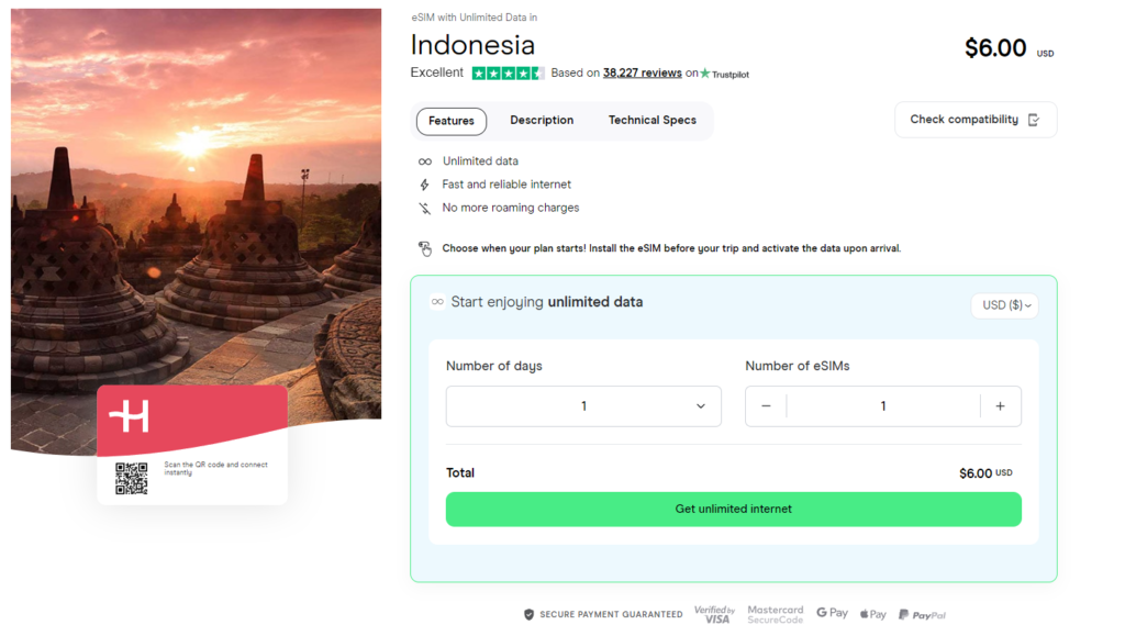 Unlimited data eSIM for Bali