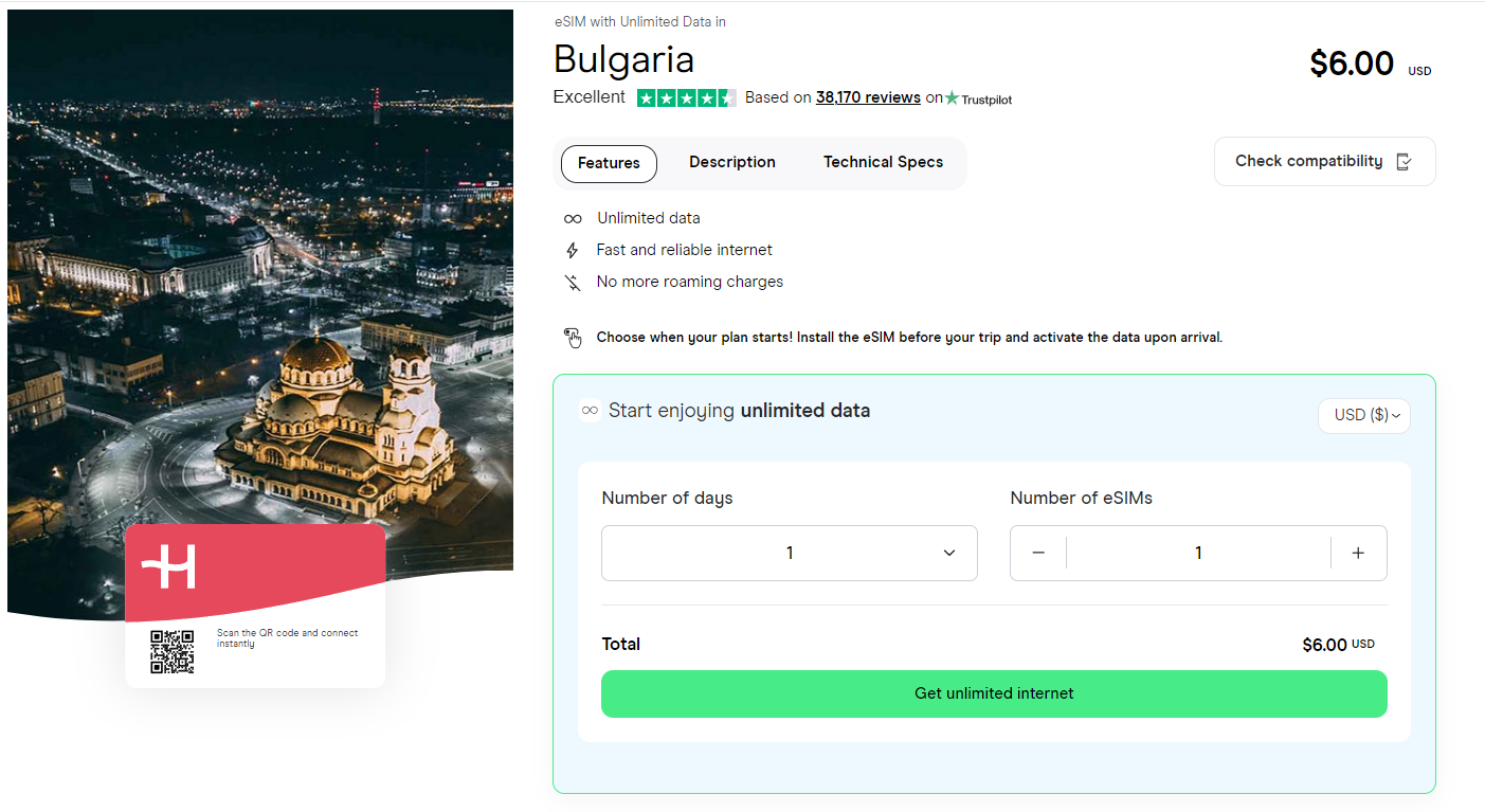 Unlimited data eSIM for Bulgaria