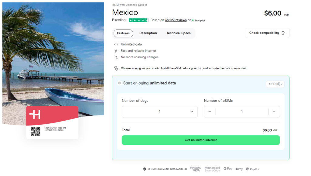 Unlimited data eSIM for Mexico