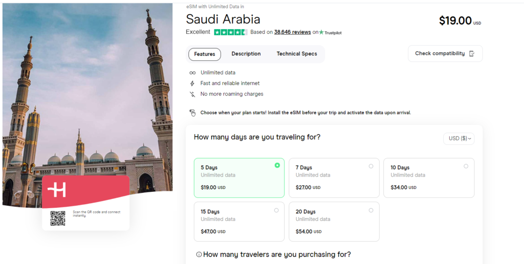 Unlimited data eSIM for Saudi Arabia