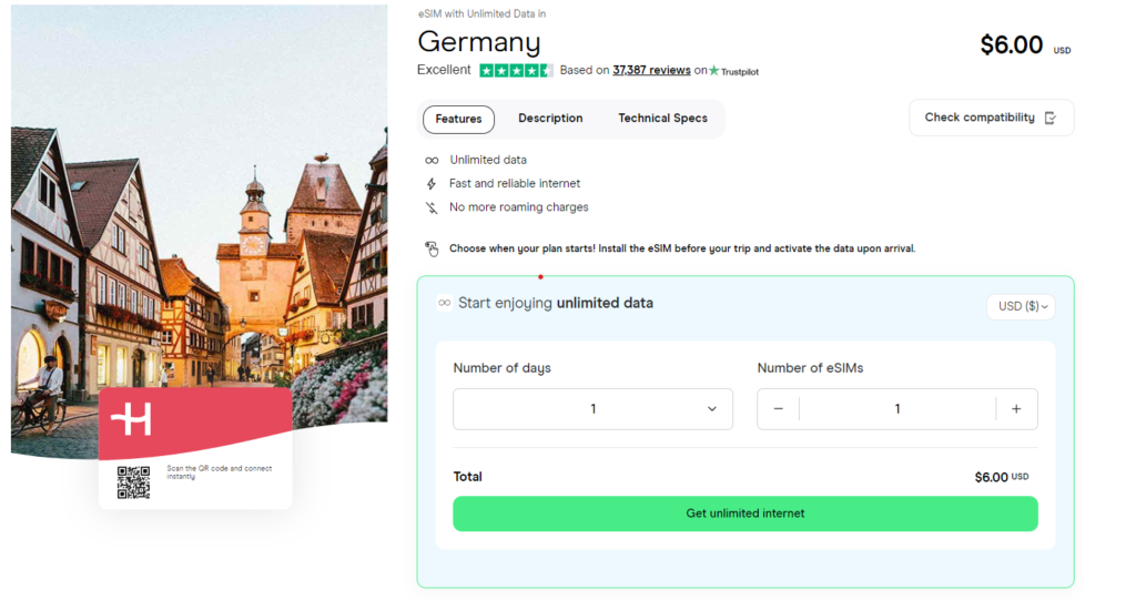 Unlimited data eSIM for Germany
