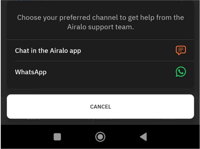support channels on the app