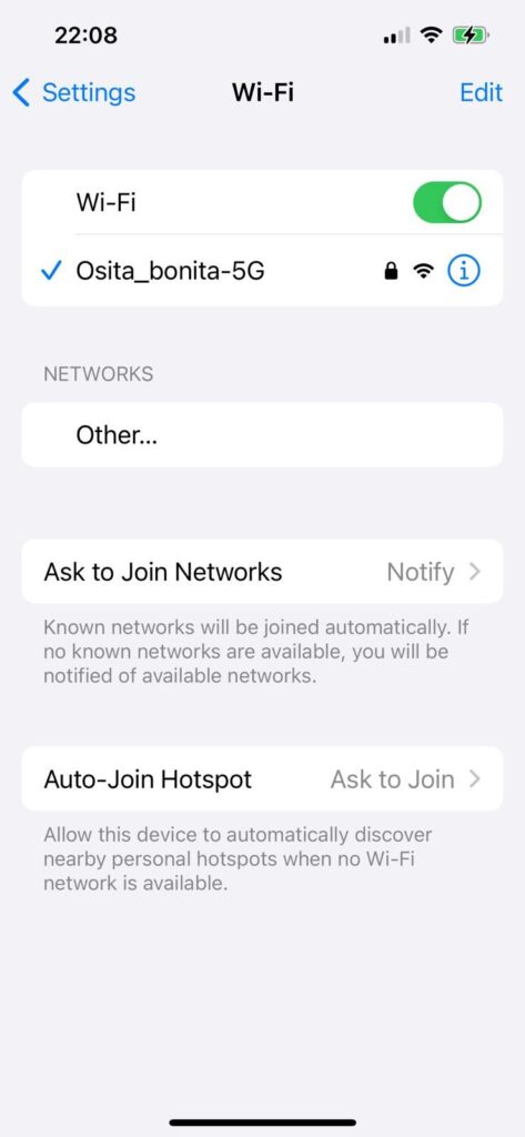 wifi connection on iphone