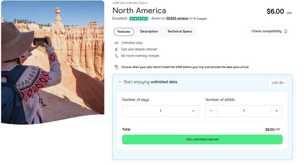 eSIM with unlimited data for North America