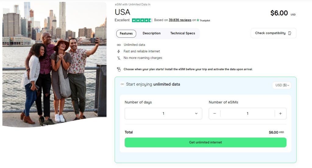 eSIM with unlimited data for USA