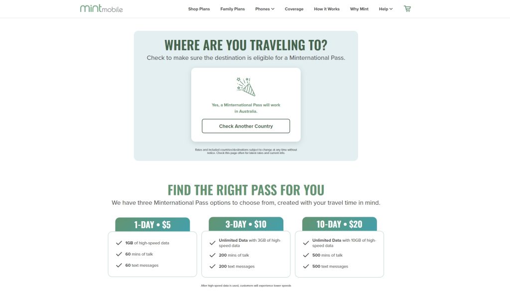 mint mobile minternational pass