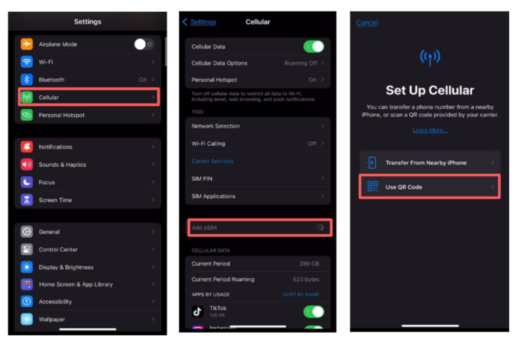 setting up esim on iphone via qr code