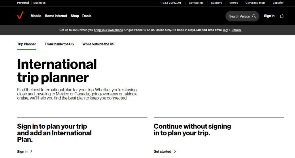 Verizon international planner