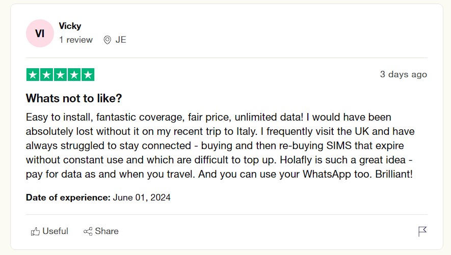 vicky holafly's trustpilot review