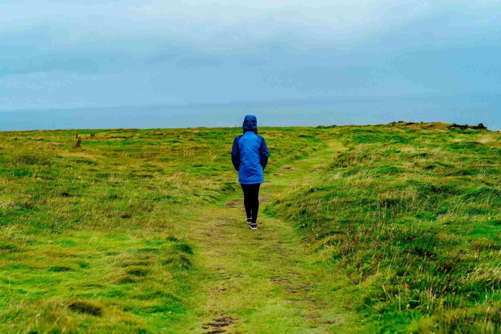 A person hiking in Irish lowlands