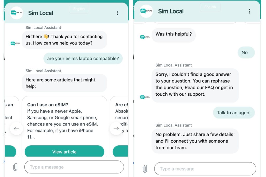 Sim local live chat access