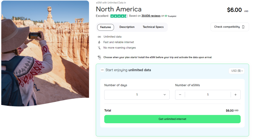 eSIM with unlimited data for North America