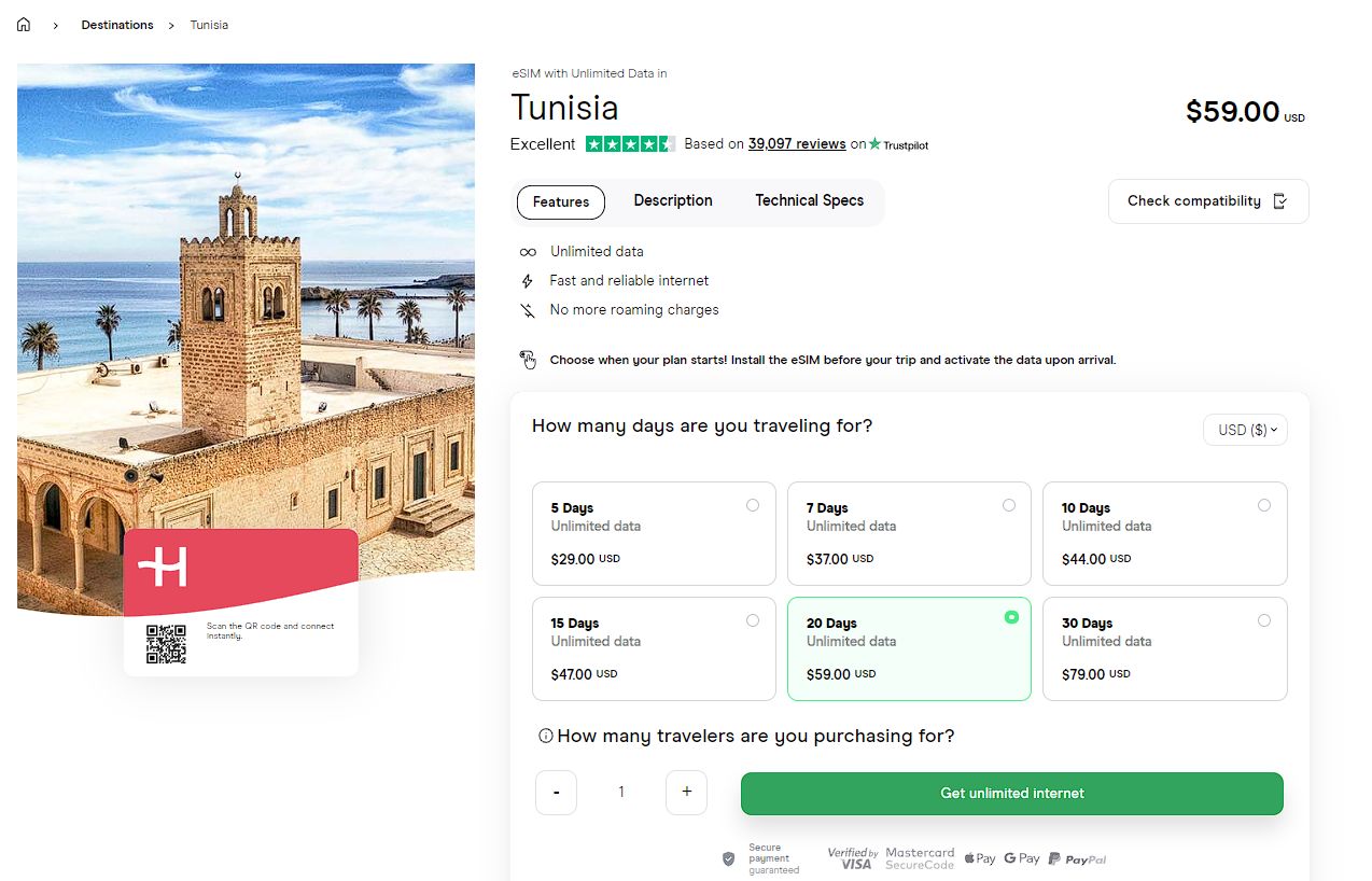 tunisia esim checkout