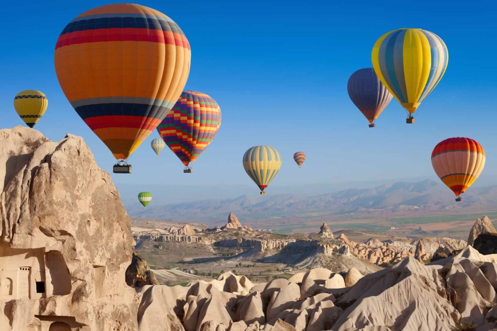 hot air balloons over Cappadocia