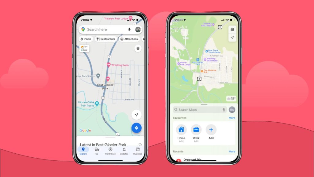 Google Maps vs. Apple Maps interface comparison