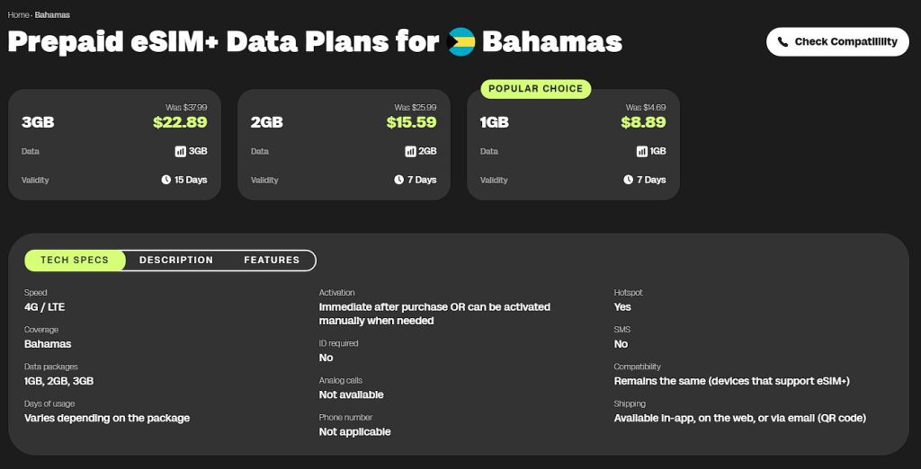 Global YO eSIM data plans for the Bahamas