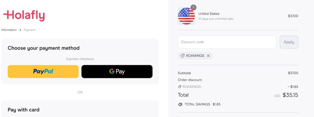 holafly usa esim buying guide payment methods