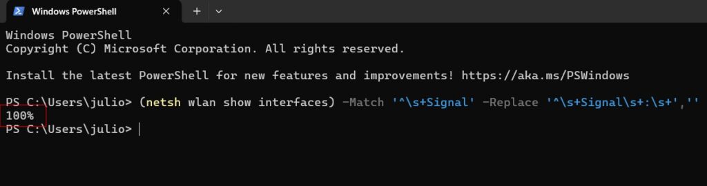 powershell command to check signal strength