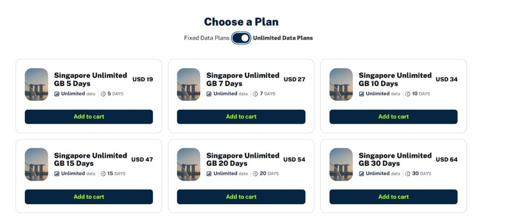 singapore flexiroam esim unlimited data plans