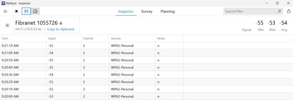 using netspot to check wifi strength