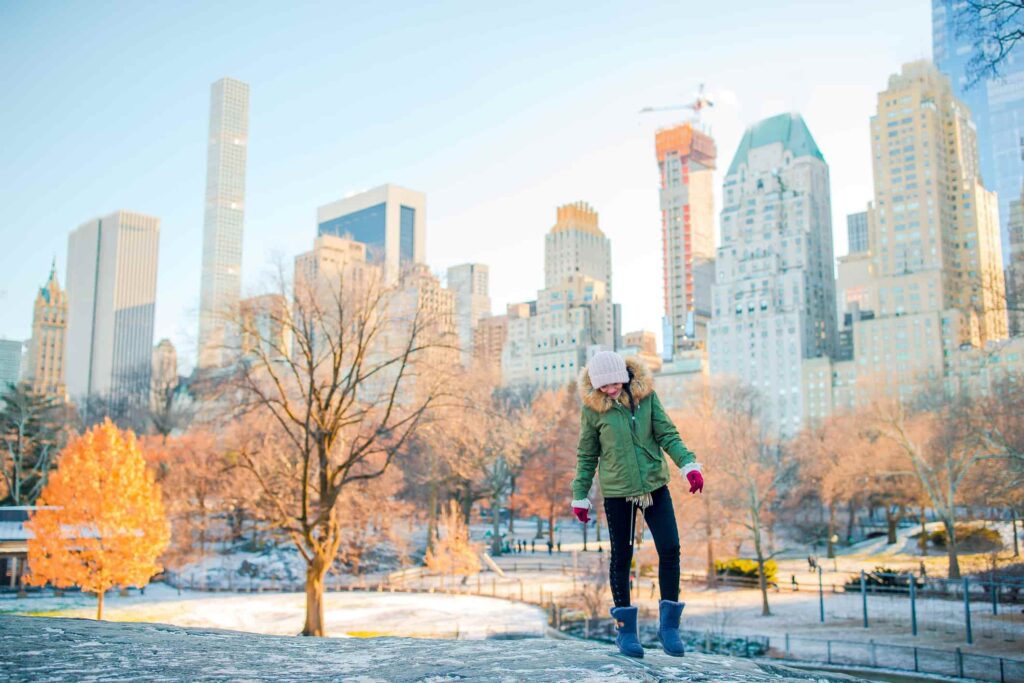 woman in winter clothes in NYC