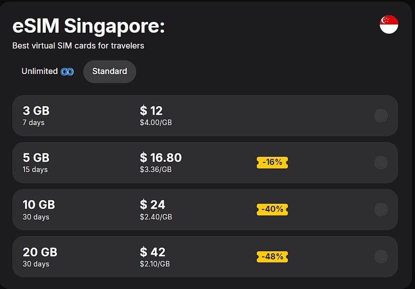 yesim esim singapore limited data plans