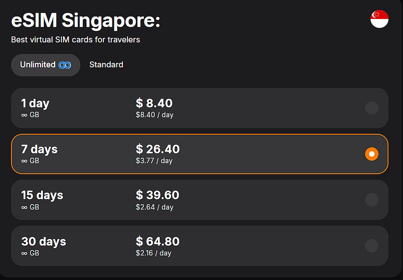 yesim esim singapore unlimited data plans