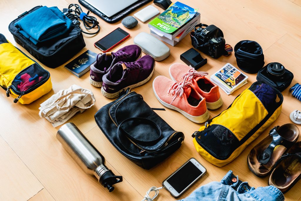 Flatlay with items from the Puerto Rico packing checklist