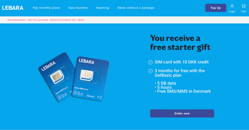 Lebara SIM card for Denmark homepage