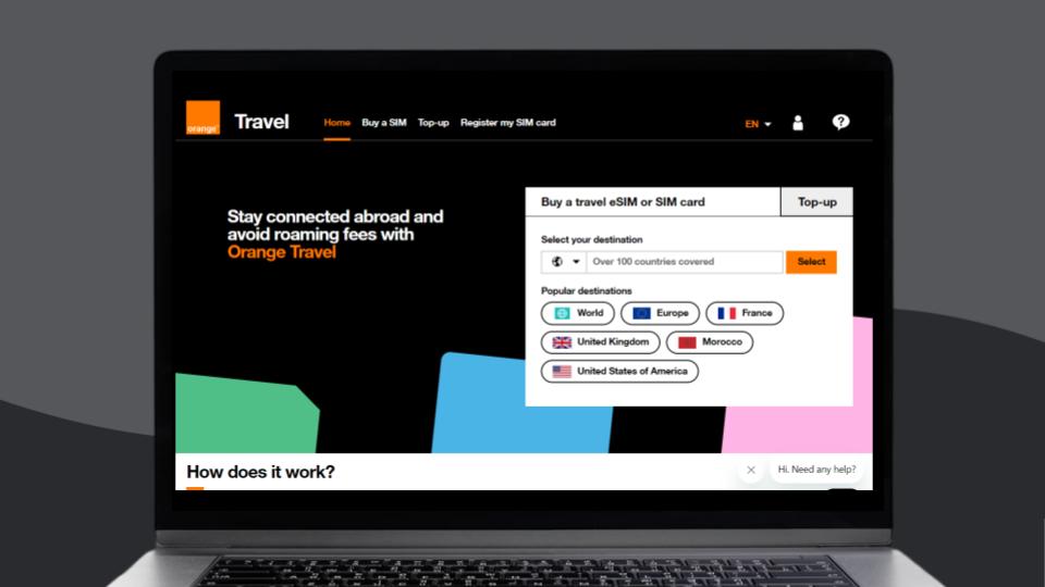 Orange Travel homepage. 