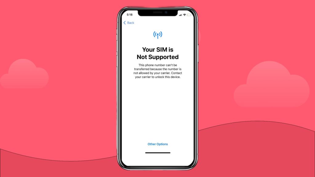 SIM not supported message on an iPhone screen