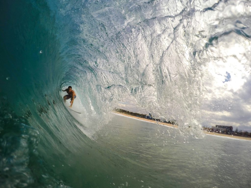 Surfer catching a wave in Puerto Rico