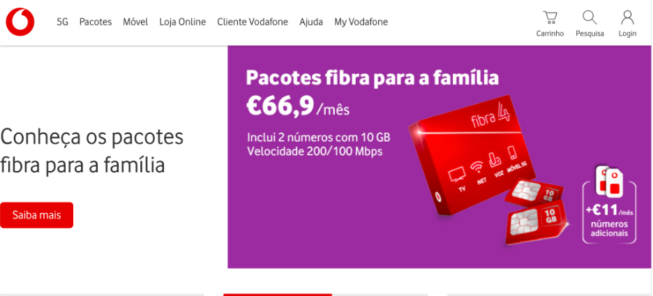 A screenshot of Vodafone's webpage