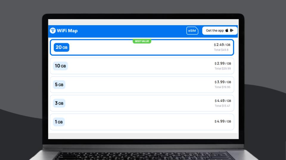 WiFiMap data plans for Paris.