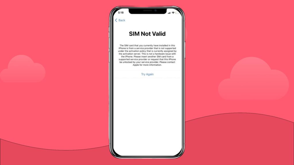 SIM not valid message on iPhone