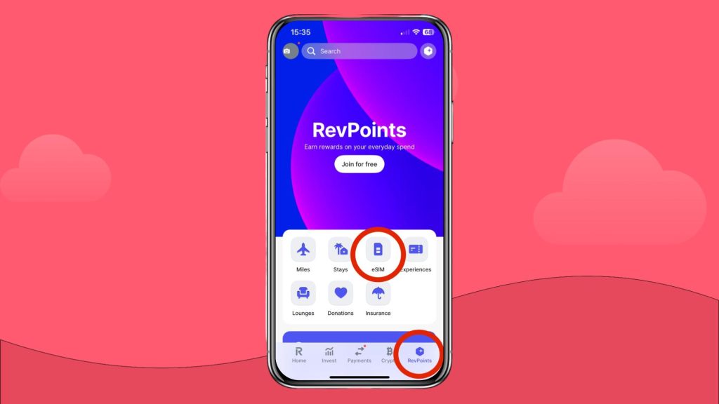 Revolut eSIM location in app