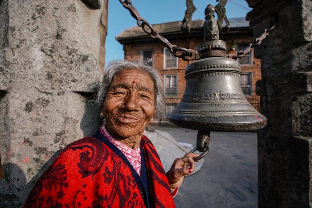 a local from nepal ringing a bell