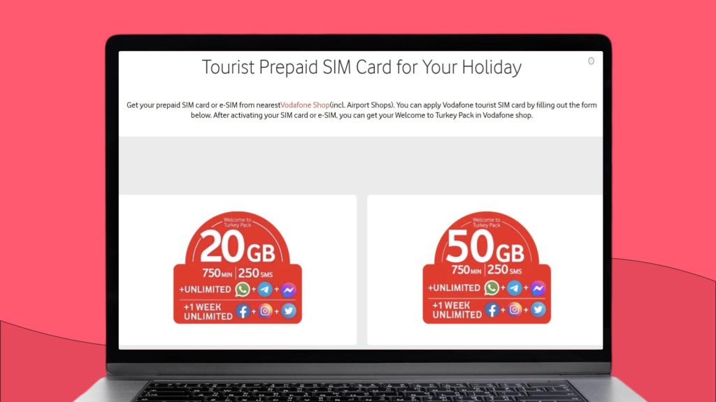 Tourist prepaid options from Vodafone Turkey
